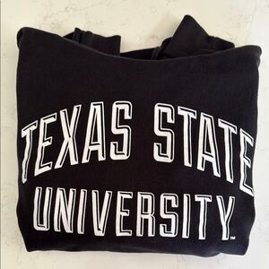 Black & white Texas State University pullover Hoodie. Size L. Drawstring hood.